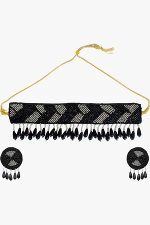 Cardinal Black Beaded Weaving Choker Necklace Set