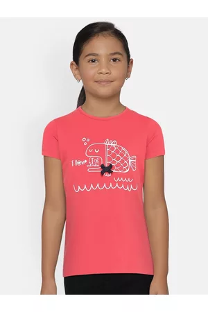 METRO KIDS COMPANY Girls Red Organic Cotton Printed Round Neck T-shirt