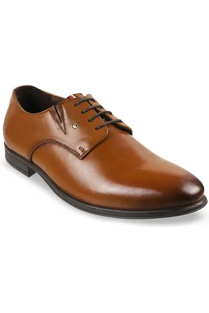 Metro Men Brown Solid Leather Formal Derbys