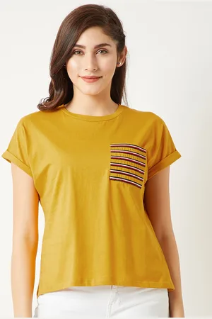 Miss Chase Women Mustard Coloured Solid Round Neck T-shirt