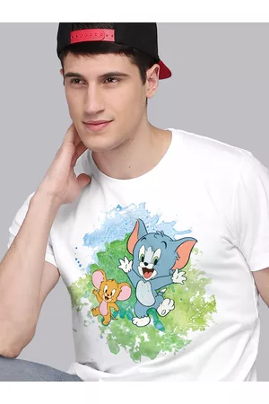 Free Authority Men White Tom & Jerry Printed Cotton T-shirt