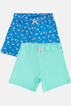 Pantaloons Kids Girls Lime Green & Blue Elasticated Shorts Pack of 2