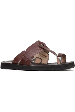 Bata Men Maroon Leather Comfort Sandals