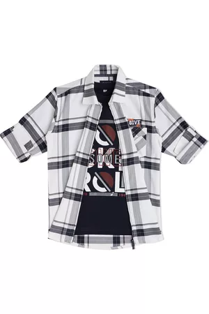CAVIO Boys White Checked Cotton Casual Shirt