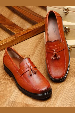MUTAQINOTI Men Tan Solid Formal Loafers
