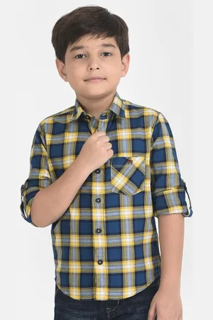 Crimsoune Club Boys Navy Blue Comfort Tartan Checks Checked Casual Shirt