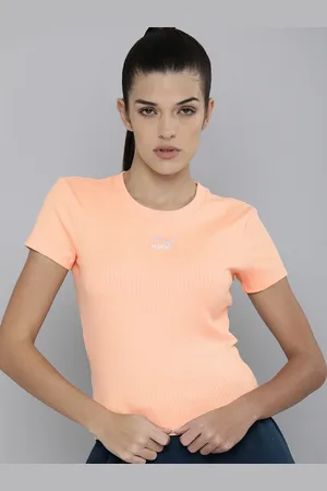 PUMA Women Peach-Coloured Solid Slim Fit T-shirt