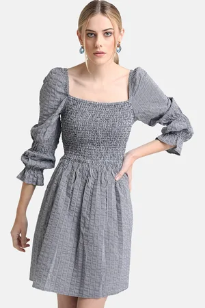 Kazo Blue Smocked Mini Dress With Puff Sleeves