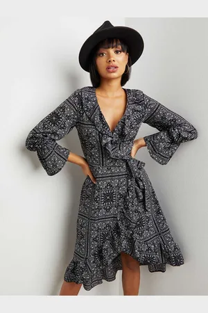 Styli Women Scarf Print Wrap Midi Dress