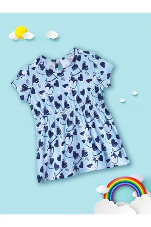 Ralph Lauren Girls Blue Printed Pure Cotton Fit & Flare Dress