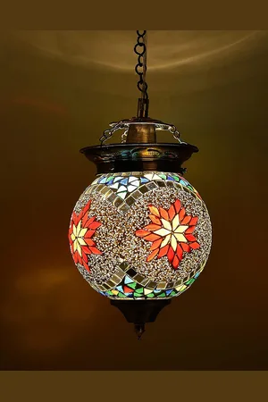 Homesake Red Antique Turkish Moroccan Mosaic Pendant with Metal hangings