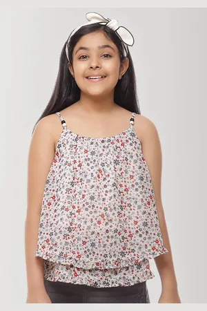 CACA CINA Off White Floral Print Layered Georgette Top