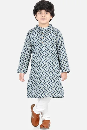 AWW HUNNIE Boys Blue Printed Pure Cotton Kurti with Trousers