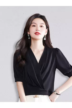 JC Collection Women Black Solid Polyester Wrap Top