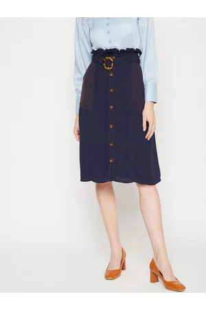 marie claire Women Blue Solid A-Line Knee-Length Skirt