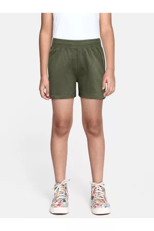 HRX Boys Olive Green Solid Lifestyle Cotton Shorts