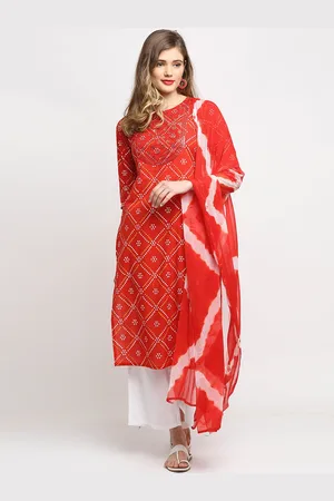 Rajnandini Women Red Ethnic Motifs Printed Sequinned Pure Cotton Kurta with Palazzos & With Dupatta