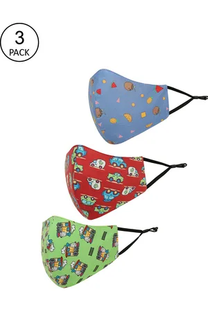 Tossido Pack Of 3 Kids Printed 3-Ply Reusable Cotton Cloth Mask