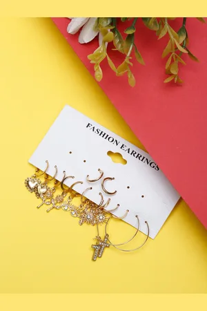 Celena Cole Set of 7 Gold-Plated Contemporary Studs Earrings