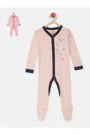 mackly Infants Rose-Coloured & Pink Printed 100% Cotton Sleepsuit