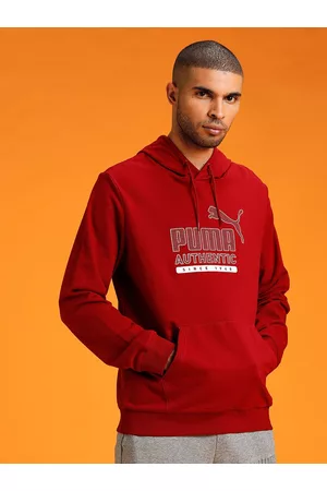 PUMA Men Red Cat Graphic Hoodie Cotton Sweatshirt