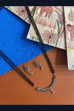Digital Dress Room Women Gold-Plated White & Black Stone-Studded Mangalsutra Set