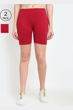 Jinfo Women Pack of 2 Maroon Solid Cycling Shorts