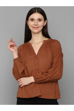 Allen Solly Brown Self Design Cotton Blend Shirt Style Top