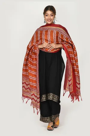 Kesarya Red & Orange Printed Silk Dupatta