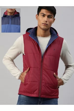 Indian Terrain Men Red Solid Reversible Padded Jacket With Detachable Hood