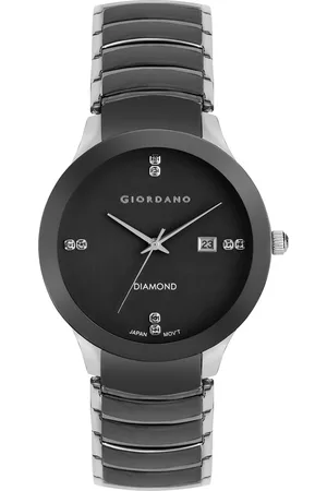 Giordano Men Black Dial & Grey Stainless Steel Bracelet Style Straps Analogue Watch