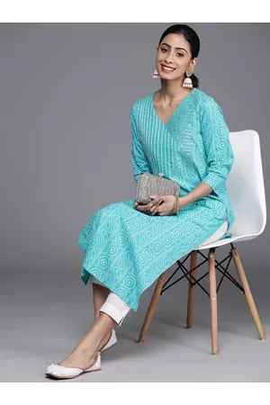Varanga Women Blue & White Bandhani Printed Kurta