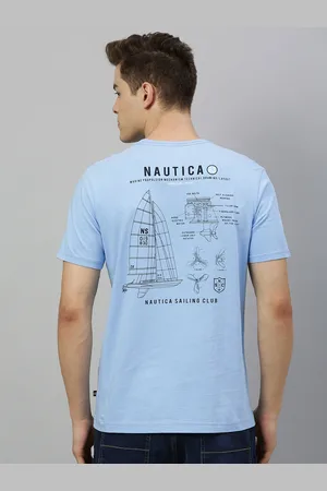 Nautica Men Blue and Black Printed Round Neck T-shirt