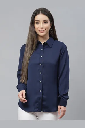 Cottinfab Women Navy Blue Formal Shirt