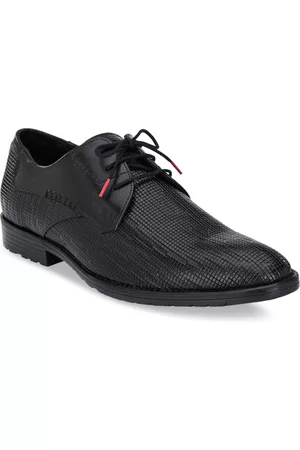 Hitz Men Black Textured Leather Formal Derbys