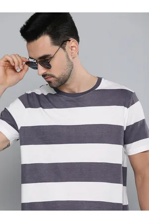Indian Terrain Men Blue & White Striped Pure Cotton T-shirt