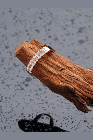 Ami Rose Gold-Plated White CZ-Studded Adjustable Sleek Finger Ring