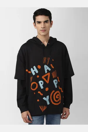Forever 21 Men Black Printed Hooded Sweatshirt