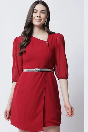 MARC LOUIS Women Maroon Georgette A-Line Dress
