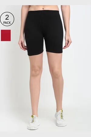 Jinfo Women Pack of 2 Black & Maroon Solid Cycling Shorts