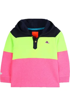 Cherry Crumble Unisex Kids Pink & Fluorescent Green Colourblocked Hooded Sweatshirt