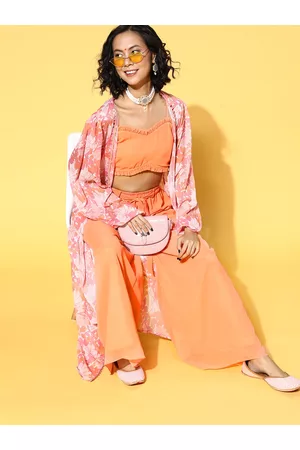 Inddus Women Attractive Peach Solid Top with Palazzos