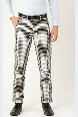 SOJANYA Men Black & White Smart Regular Fit Checked Formal Trousers