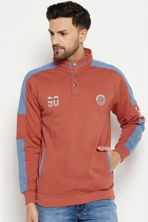 Duke Men Rust Colourblocked Fleece Sweatshirt
