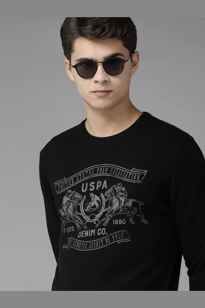Ralph Lauren U S Polo Assn Denim Co Men Black Full Sleeve Round Neck Printed Pullover Sweater
