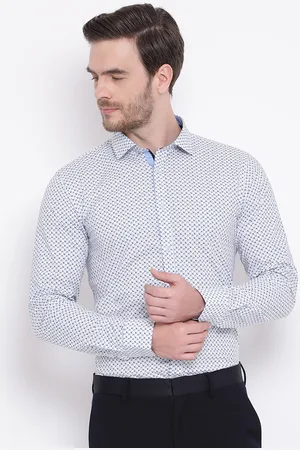 HARSAM Men White & Blue Slim Fit Printed Casual Shirt