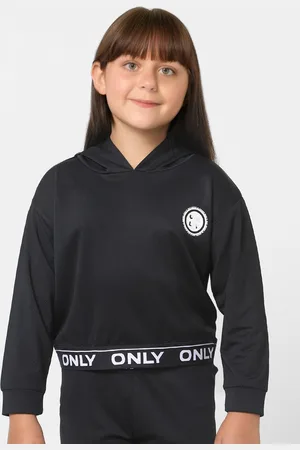 ONLY Girls Black Solid Hooded Sweatshirt