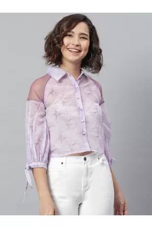KASSUALLY Women Lavender & Off-White Regular Fit Printed Casual Shirt