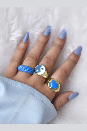Joker & Witch Set Of 3 Gold-Toned & Blue Spruce Finger Ring