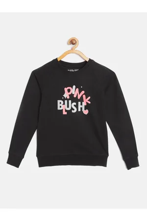 Miss & Chief Girls Black & Pink Pure Cotton Printed Sweatshirt